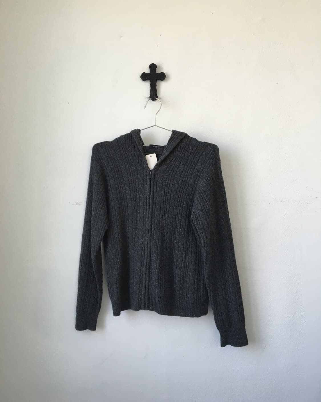 Woolen cable knit hood zip up 상품이미지1