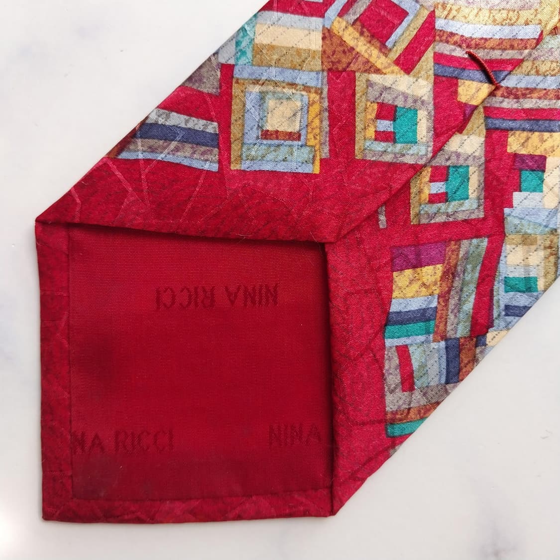 니나리치 실크 레드 믹스 패턴 넥타이 9.6cm A+등급 K2324 상품이미지7