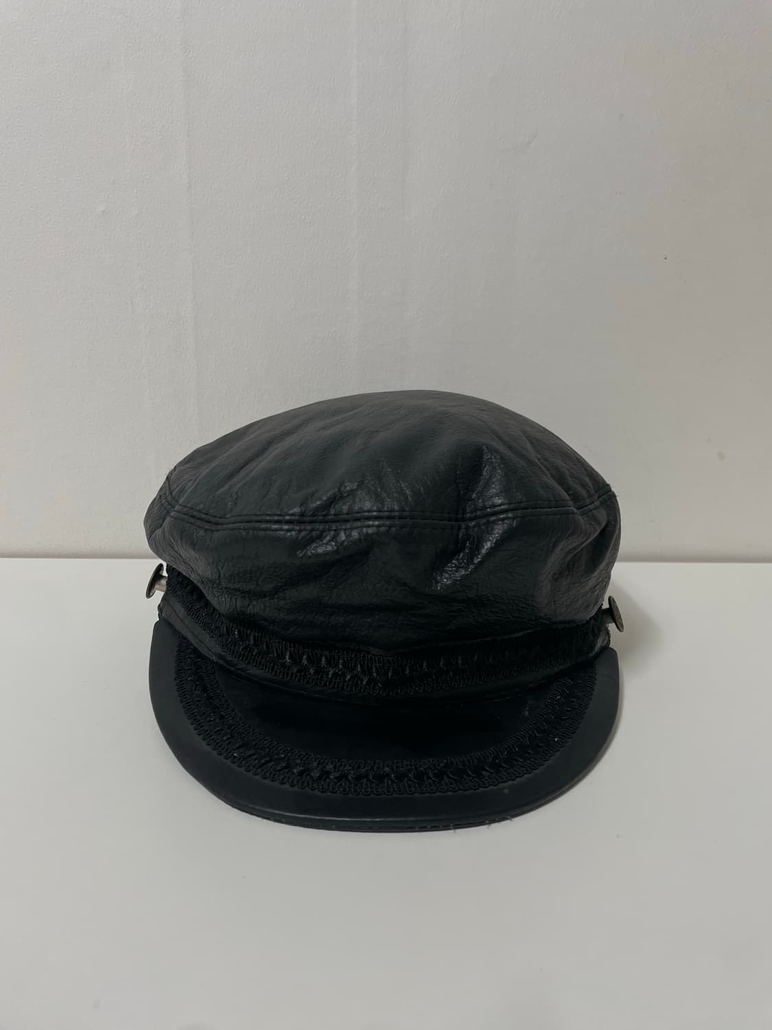 블랙 올드스쿨 레더 가죽 헌팅캡 모자 상품이미지1
