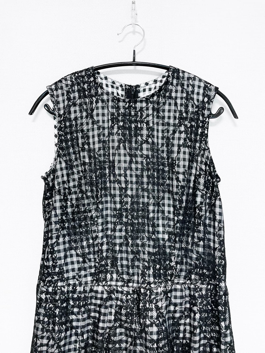 Lace Check Long Dress - Black 상품이미지6