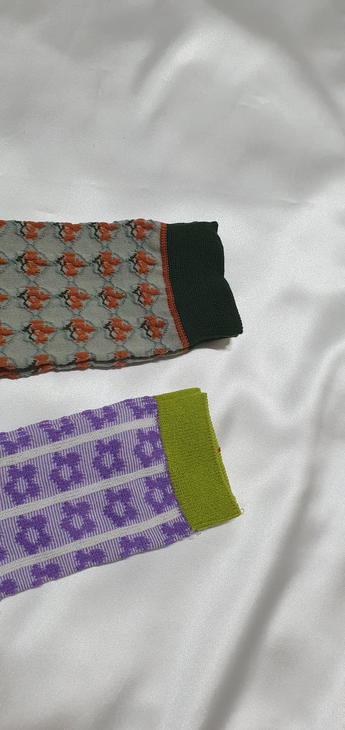 2컬레 가격 그린 퍼플 오렌지 꽃 플라워 패턴 양말 상품이미지4