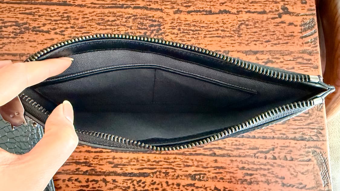 톰그레이하운드 덱케 블랙 악어 가죽 실버 패턴 더블 파우치 크로스백 가방 상품이미지9