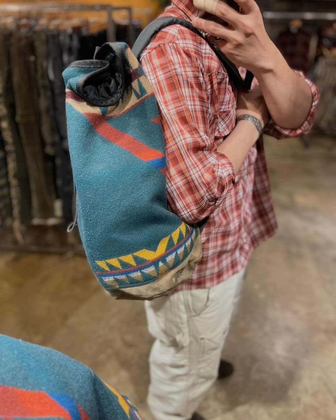 80’s Pendleton 울 x 스웨이드 네이티브 패턴 디테일 슬링백 상품이미지9