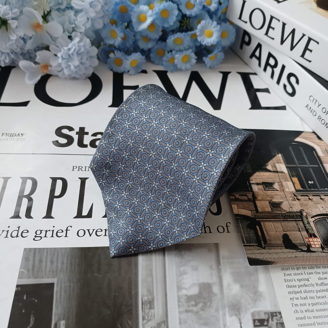 LOEWE 로에베 블루 기하 패턴 넥타이 9cm A+~A등급 E1162
 상품이미지3