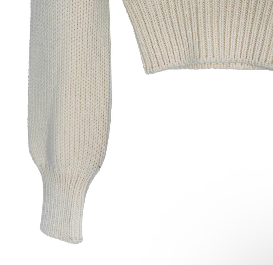 [38] 미우미우 여성 헤비 울 케이블 M로고 크루넥 니트 스웨터 화이트 상품이미지7