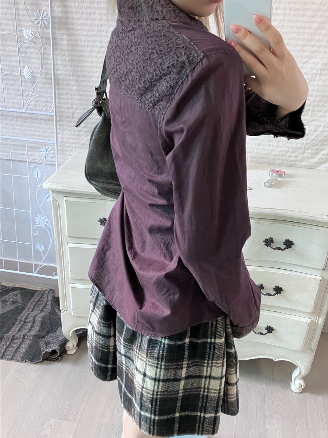 jpn vintage 딥 퍼플 앤티크 레이스 핀턱 셔츠 상품이미지4