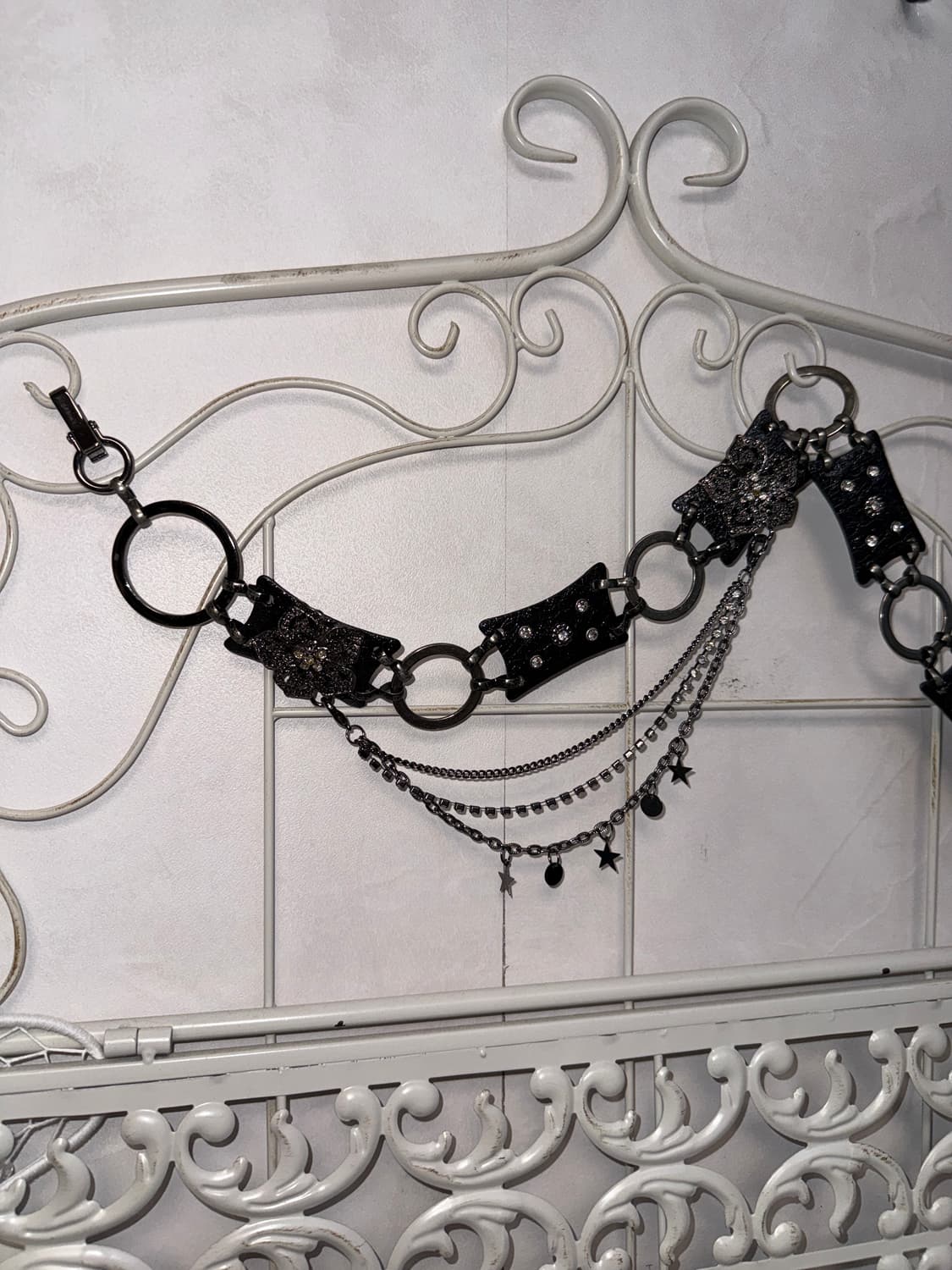 Black flower charm cubic chain belt 상품이미지2