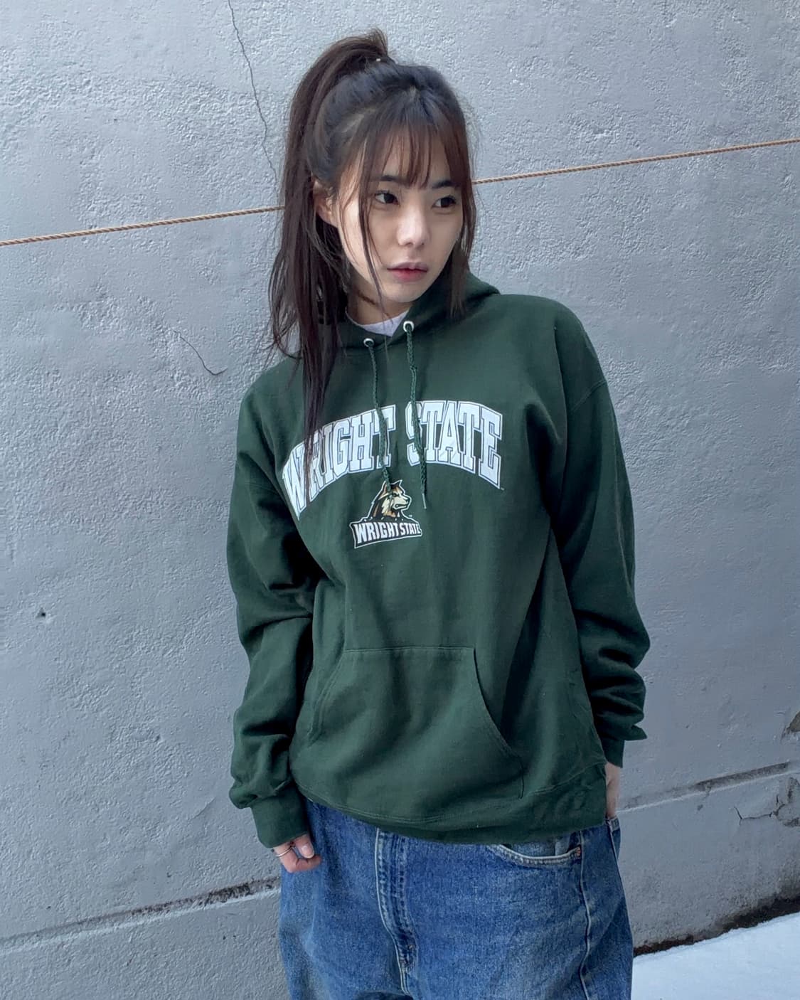 90s RUSSELL green university hoodie 상품이미지2