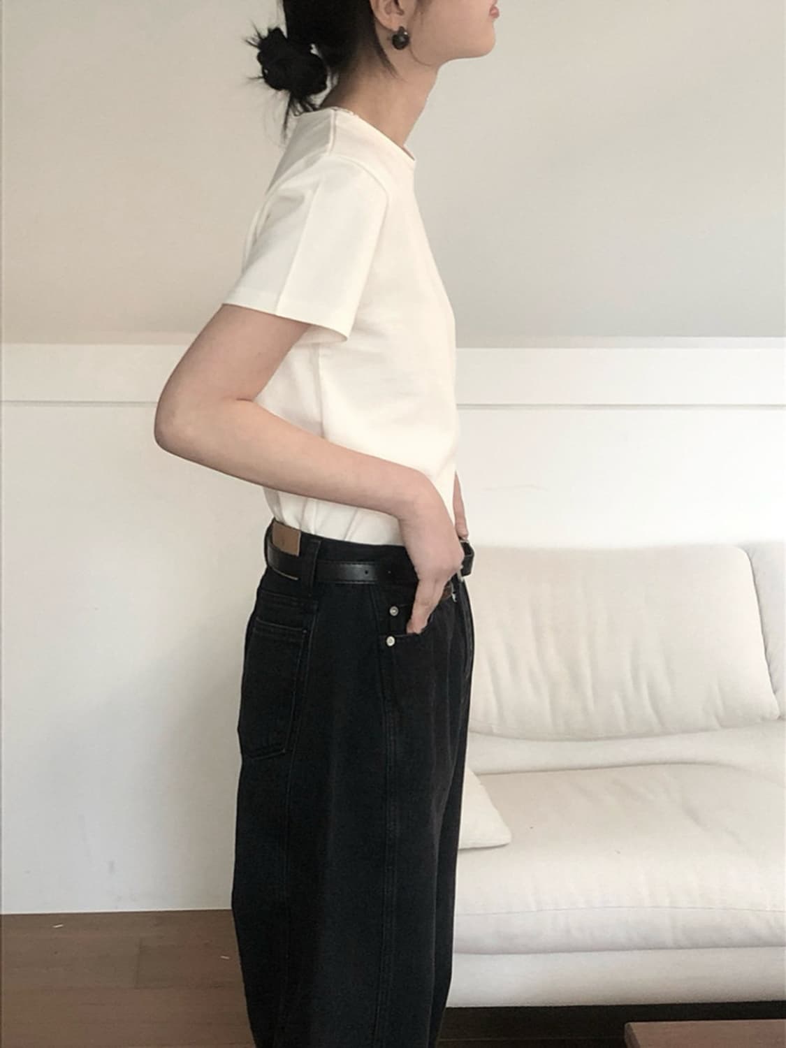 르버터 lebutter 블랙 절개진 와이드데님 상품이미지4