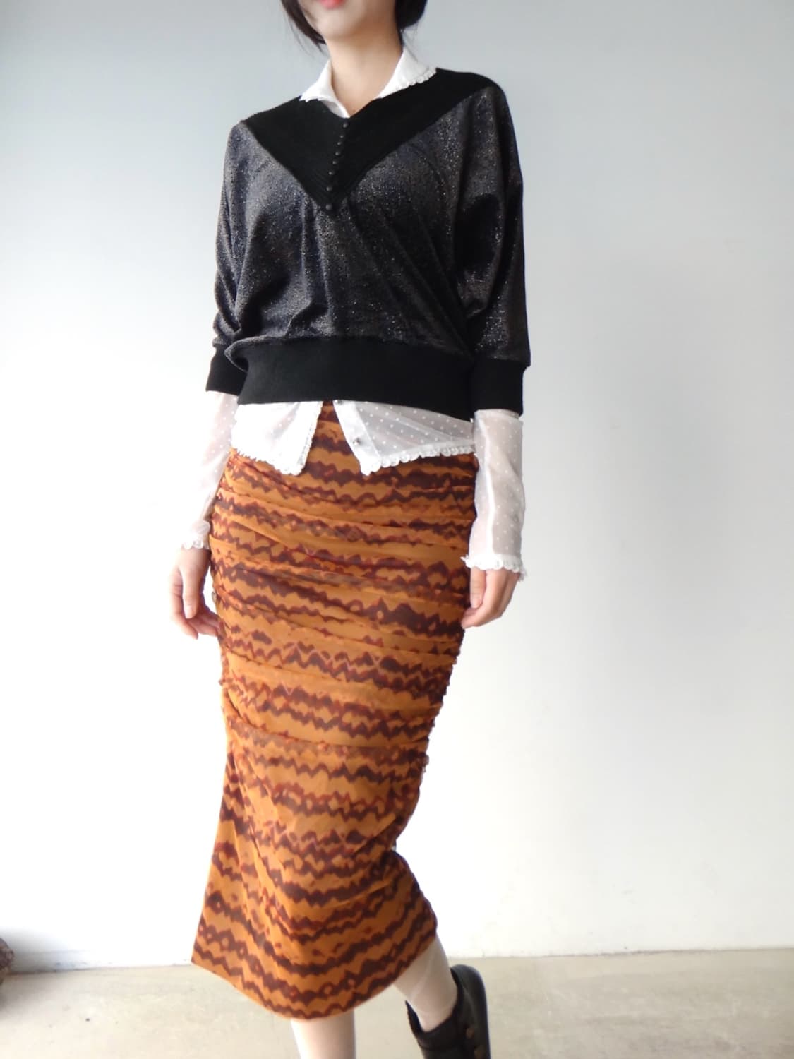 Lush circle velvet half knit / black 상품이미지4