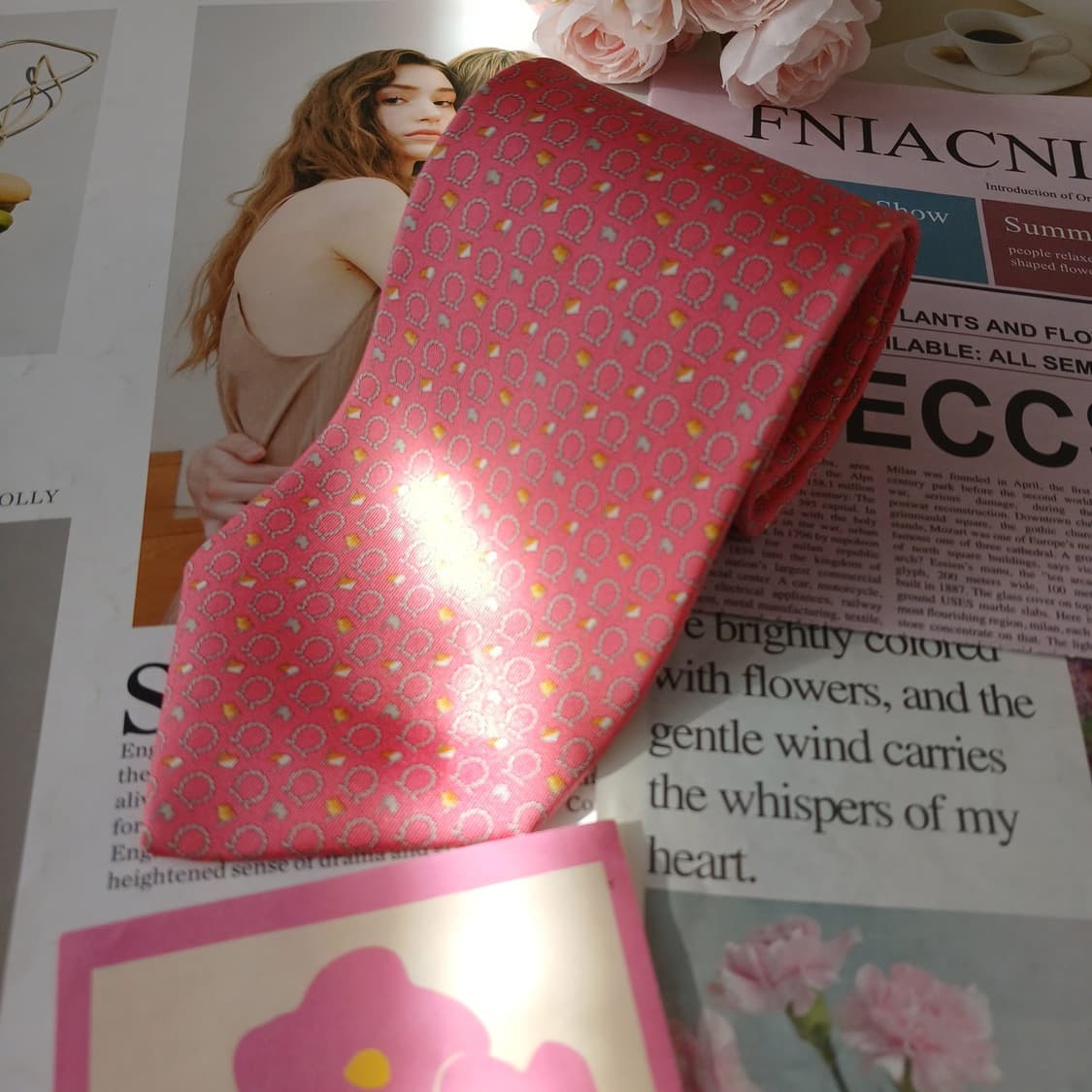 페라가모 실크 핑크 간치니 패턴 넥타이 9.3cm A+등급 A19044
 상품이미지2