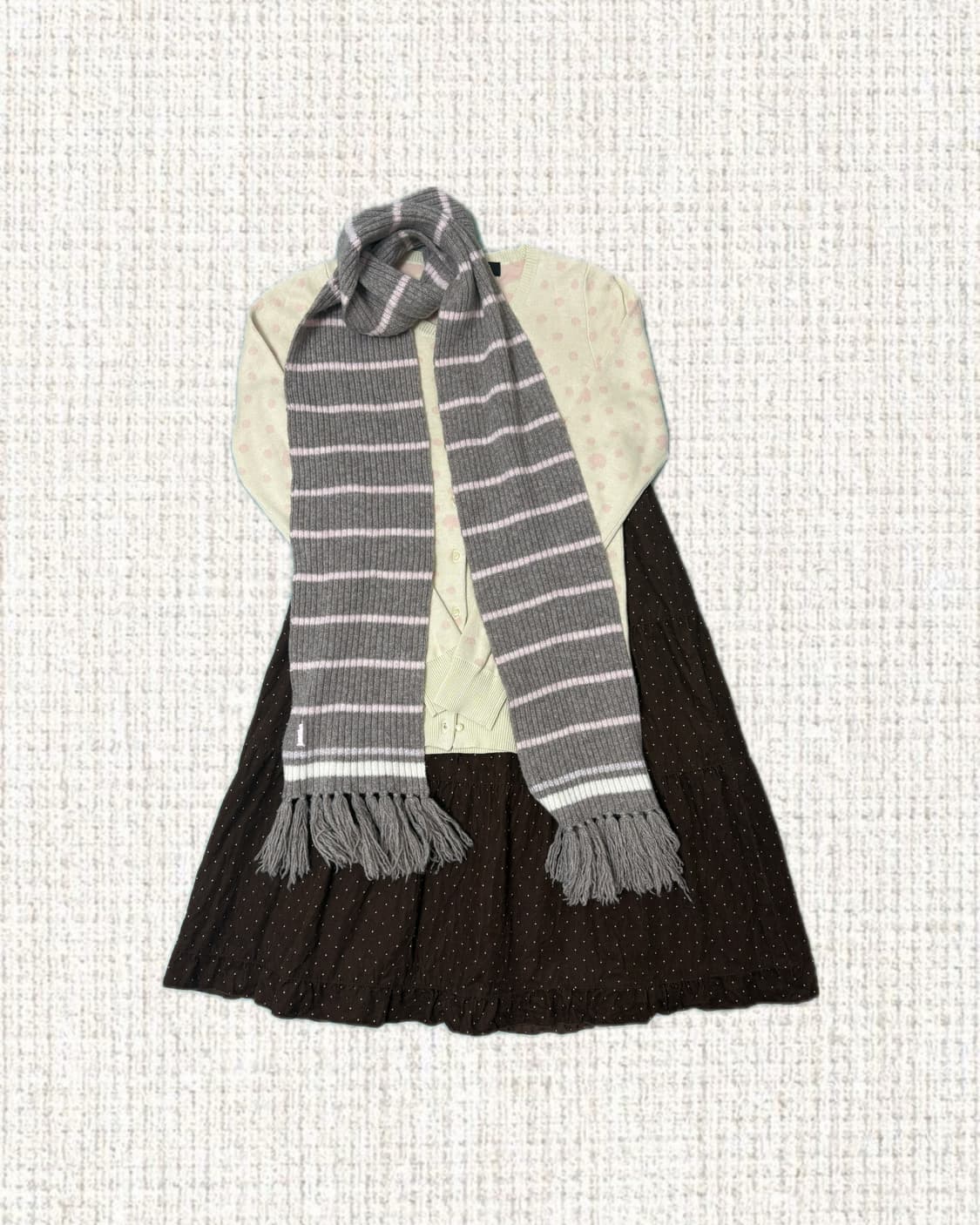 east boy 브라운 핑크 스트라이프 머플러 상품이미지1