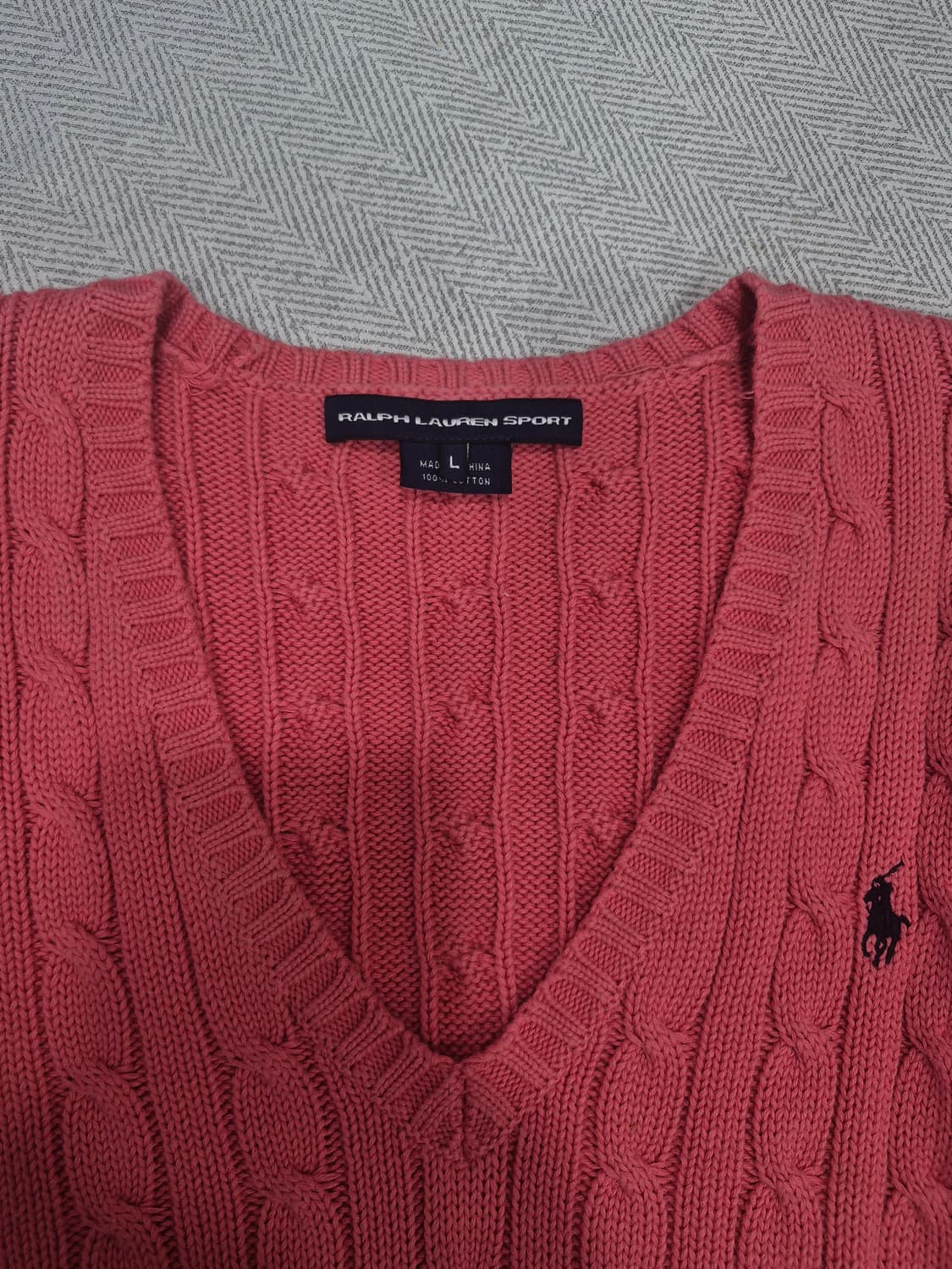 랄프로렌 스포츠 핑크색 꽈배기 브이넥 니트 스웨터 여성 100사이즈 상품이미지4