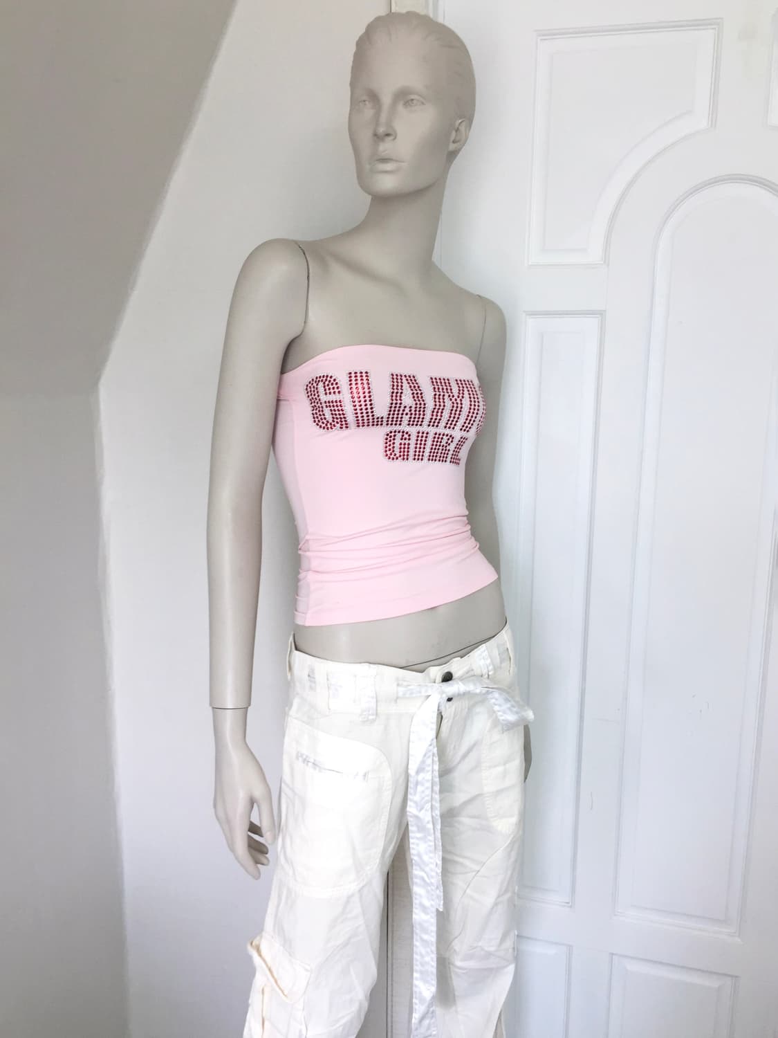 Rhinestone Lettering Tube Top Pink 상품이미지2