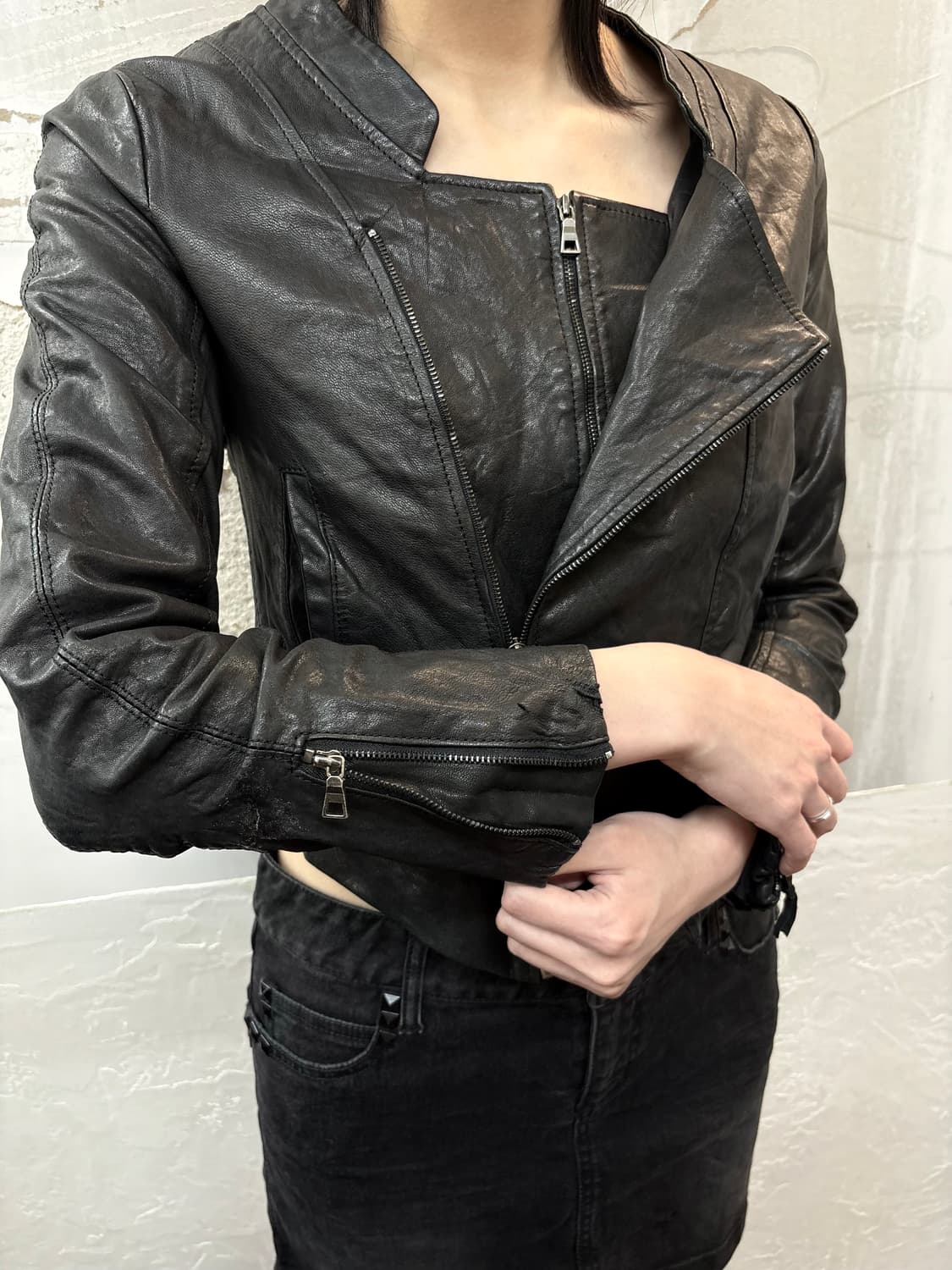 oblique double  zipper sheepskin jacket 상품이미지3