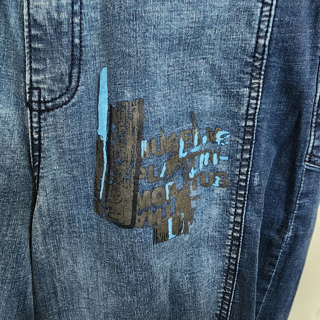 투톤 페인팅 데님 밴딩 와이드 팬츠 상품이미지6