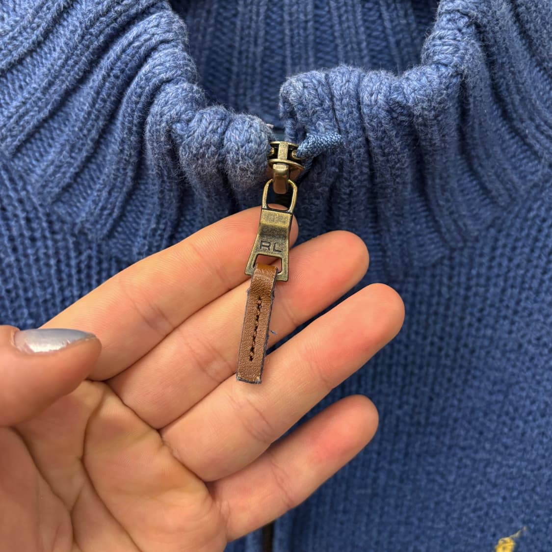 90s 폴로 랄프로렌 청키립 하프집업 코튼 니트 스웨터 블루 N637 상품이미지6