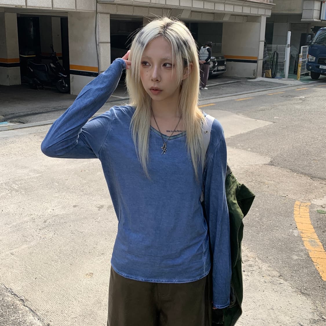 조르지오 브라토 백 레더 패치 브이넥 다잉 롱슬리브 상품이미지10