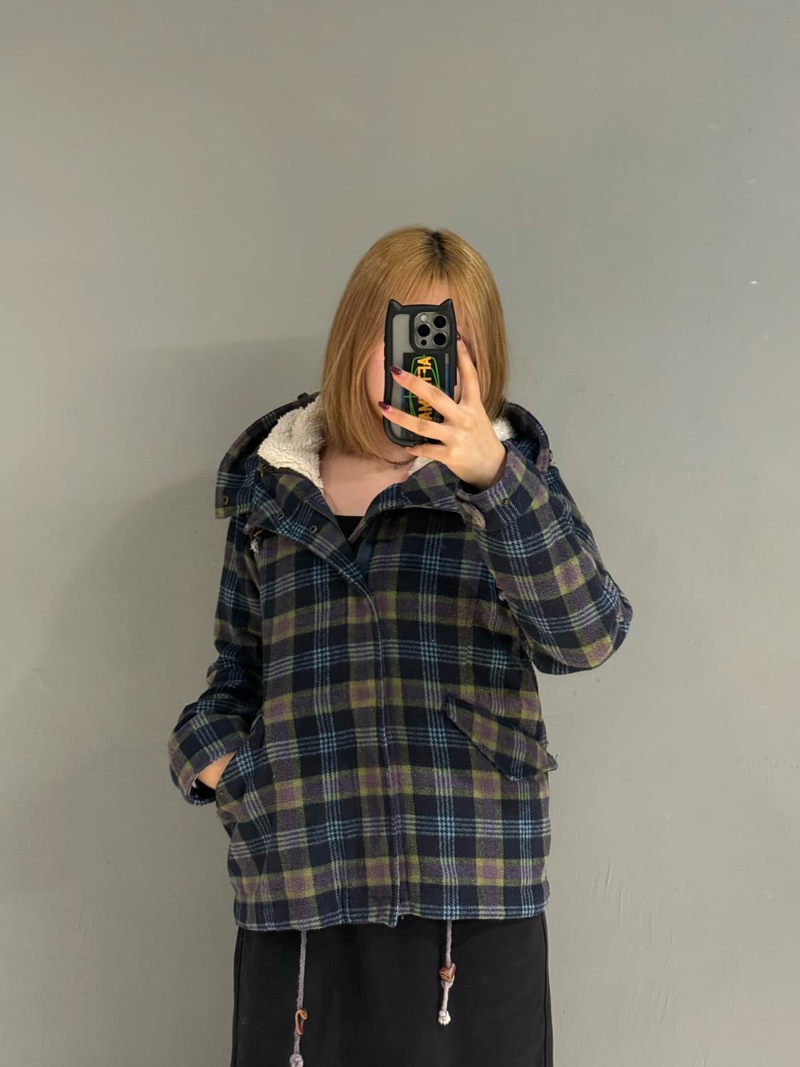 check pattern high-neck detail coat 상품이미지2