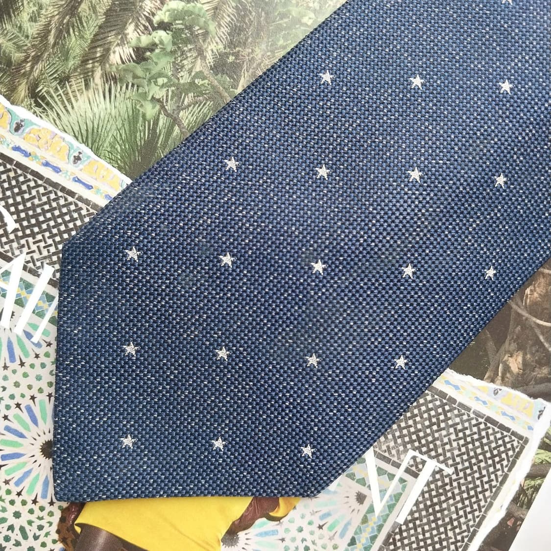 입생로랑 실크 네이비 스타 자수 넥타이 8cm A+~A등급 K2558 상품이미지6