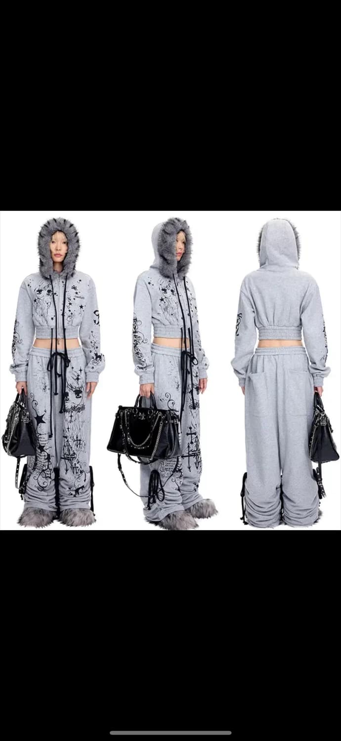 CFIERCE 씨피어스 엔젤걸 그래피티 퍼 후드집업 스웨트팬츠 셋업 세트 상품이미지3