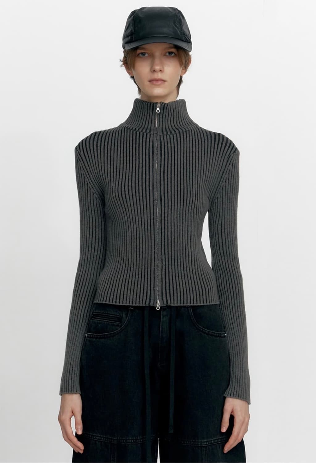 스튜디오테이블 투톤 하이넥 집업 가디건 상품이미지1