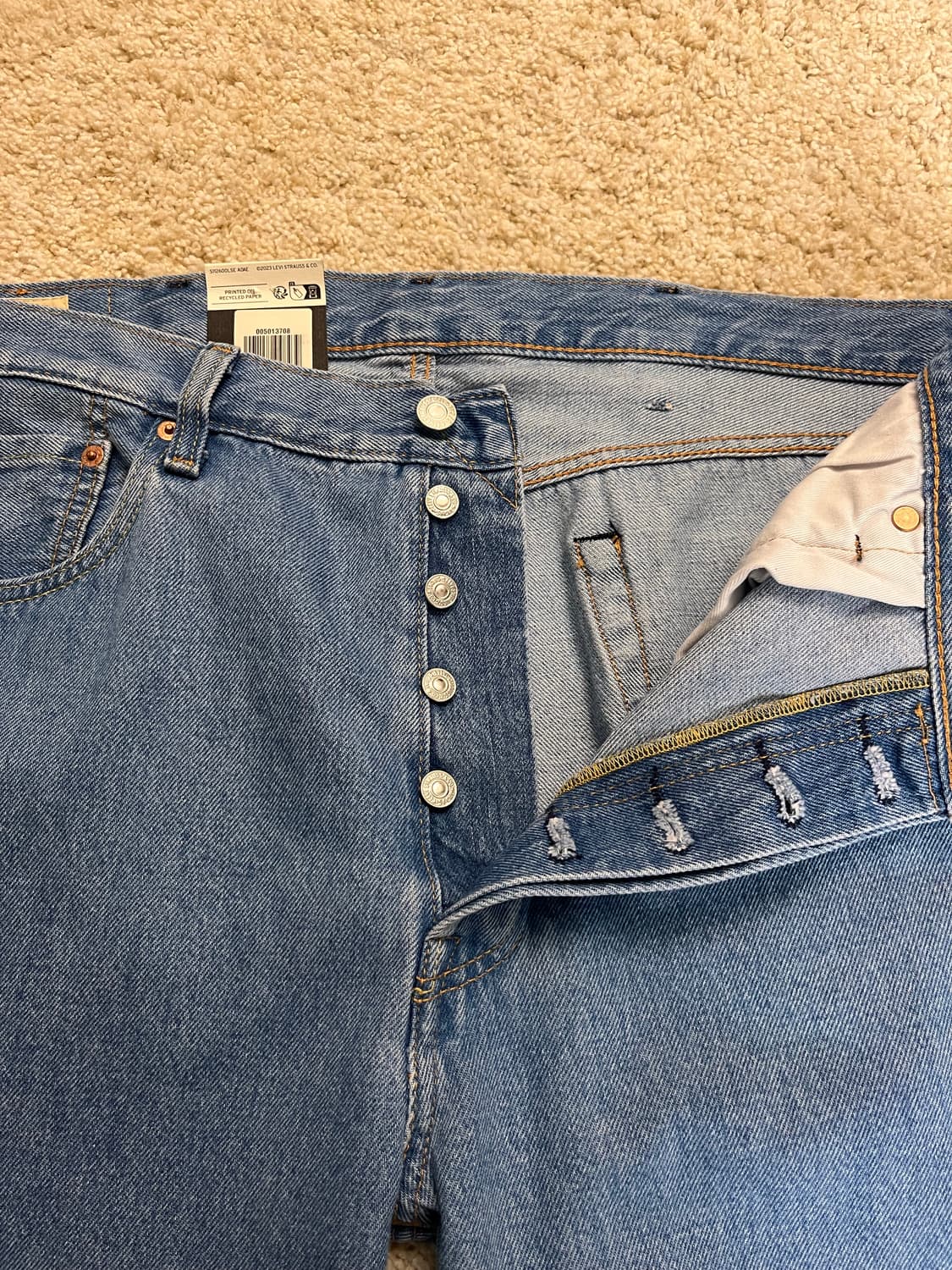 [새상품/Big E,38*32] 리바이스 프리미엄 501 오리지널 연청 상품이미지5