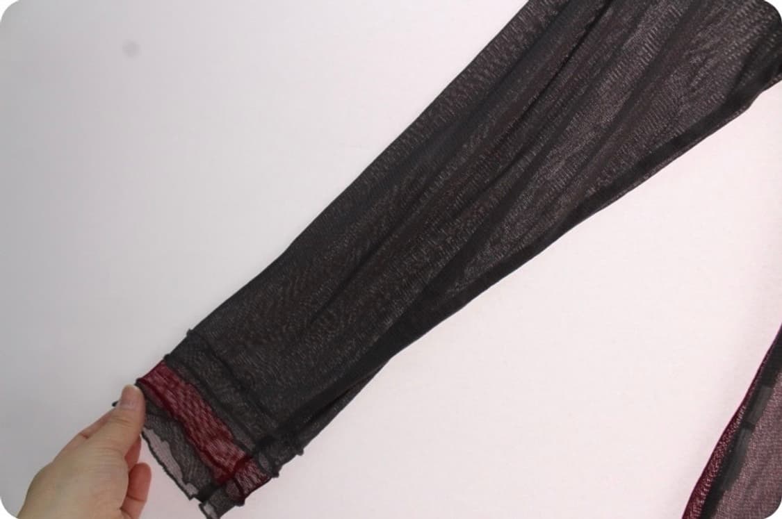 배색 빈티지 시스루 목폴라 블라우스 망사 티셔츠 상품이미지3