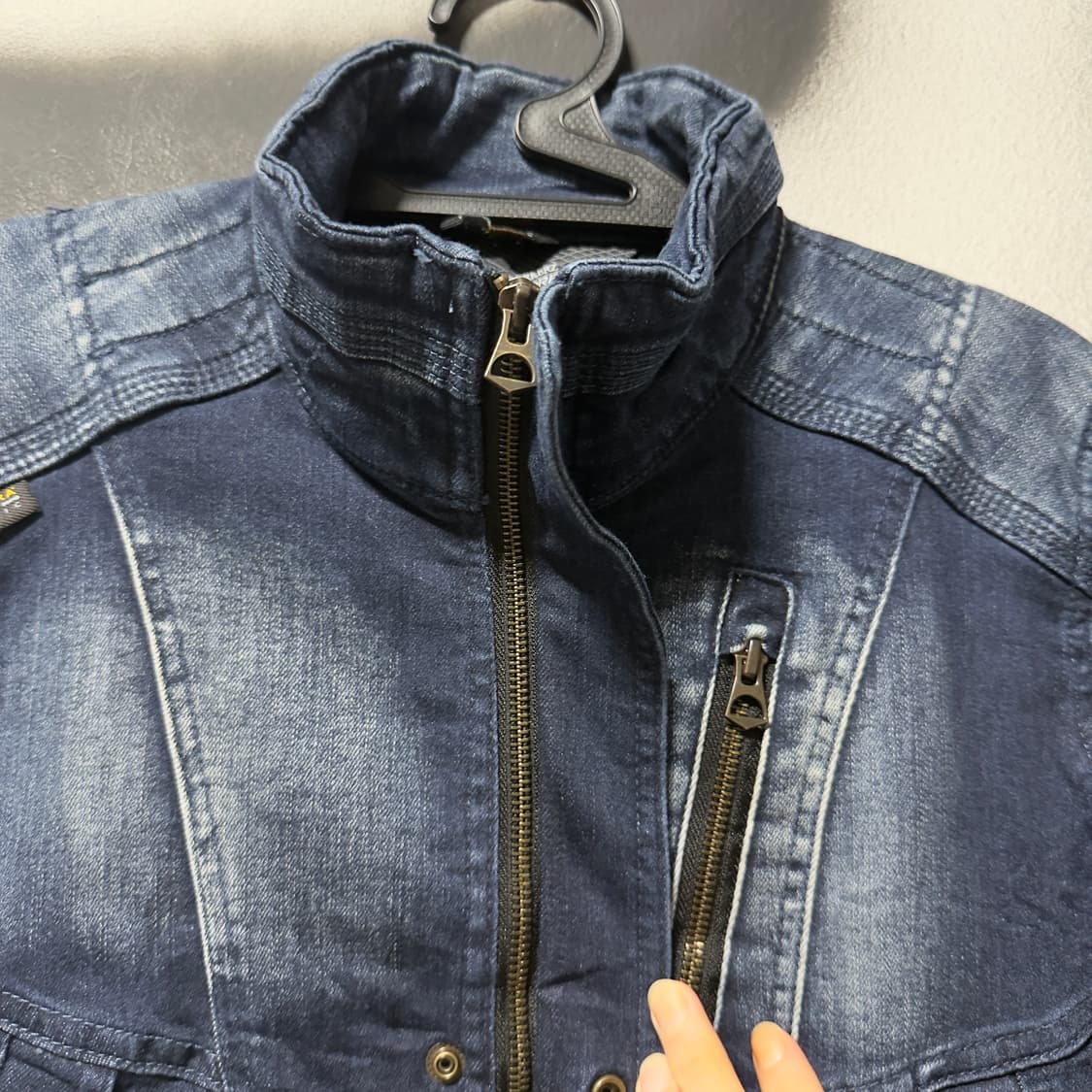 Cordura 스판덱스 데님 크롭 싱글 바이커 자켓 상품이미지3