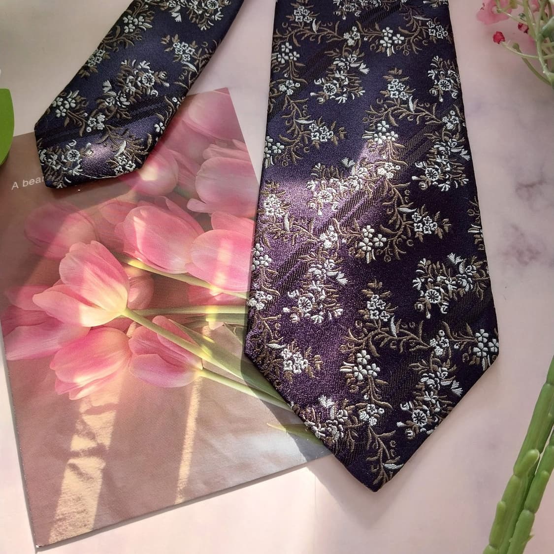 폴스미스 실크 네이비 플라워 자카드 넥타이 8.5cm A+등급 K1406 상품이미지3