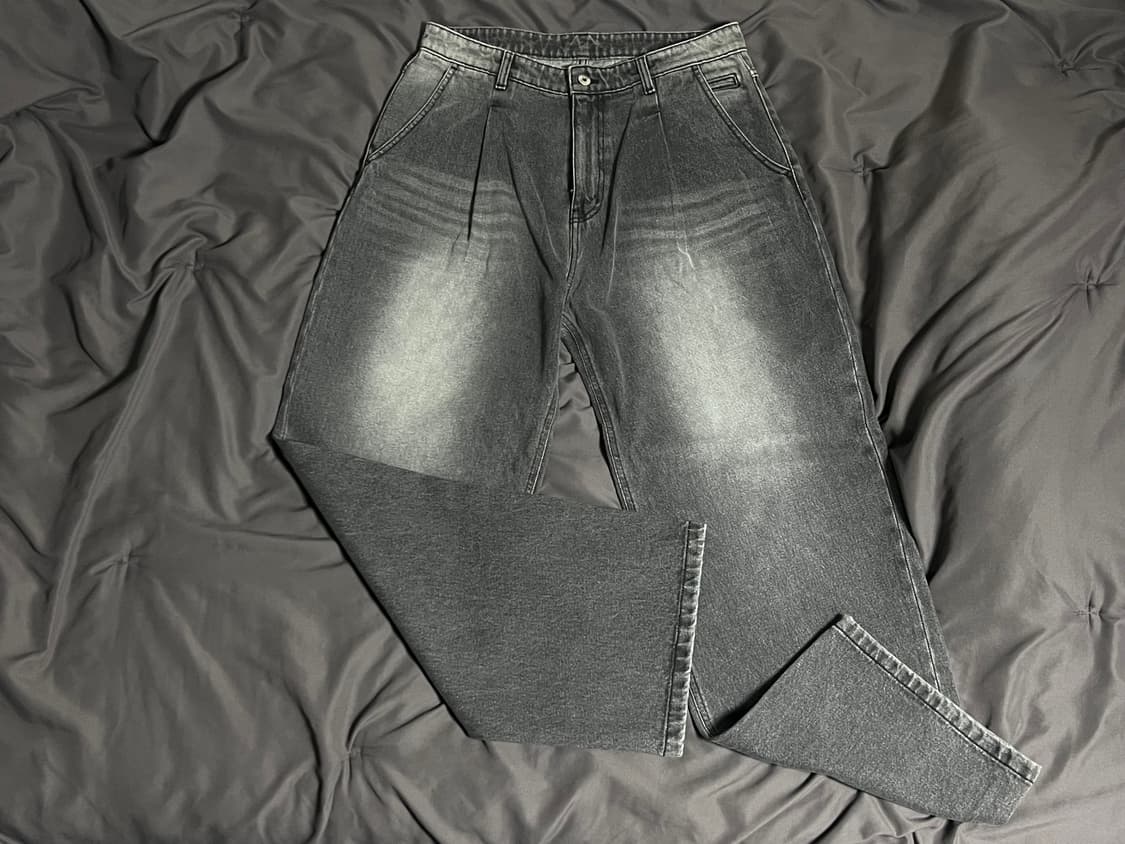 [쿠어] 워시드 원턱 라운드 데님 팬츠 L 상품이미지8