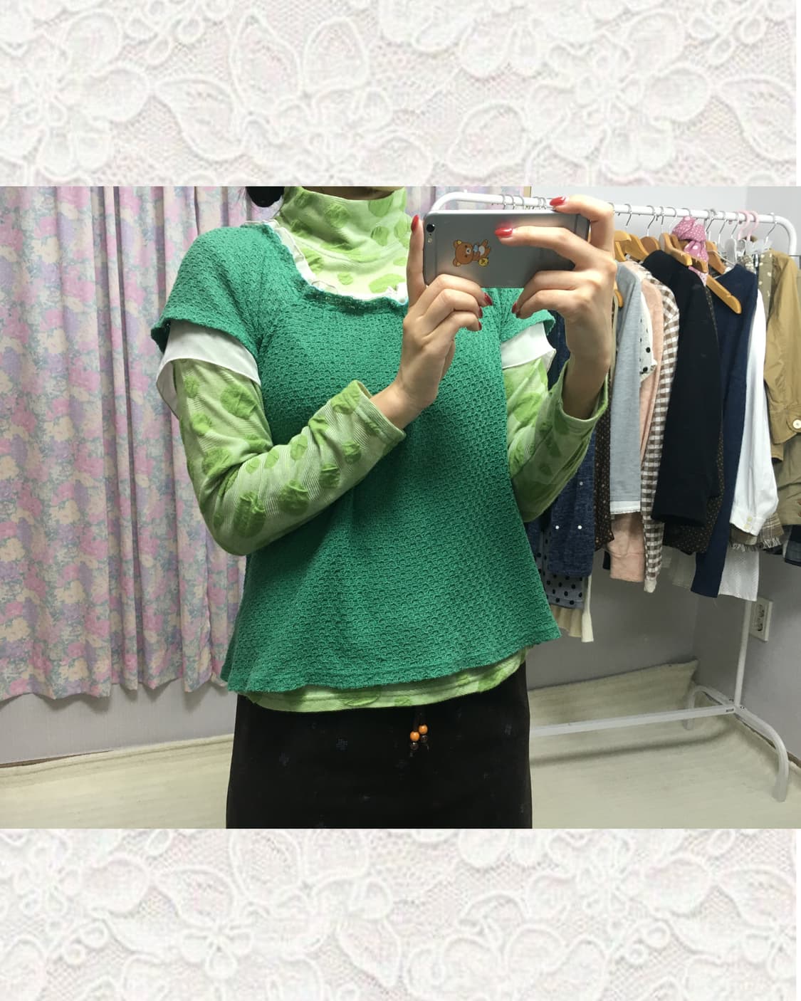 연두 도트 목폴라 티셔츠  상품이미지3