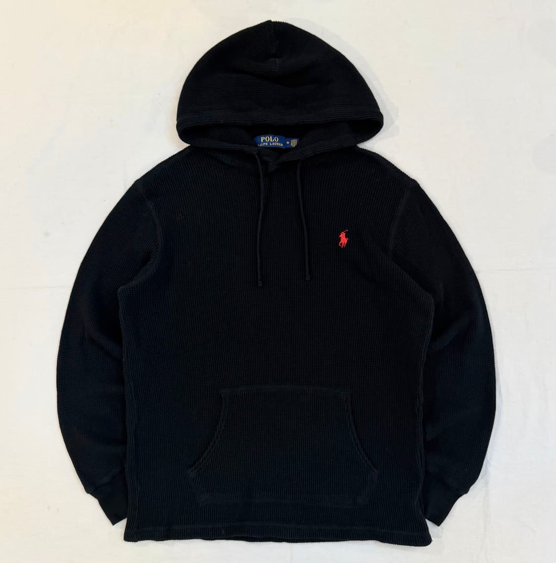 폴로 랄프로렌 와플 써멀 니트 후드티 블랙 상품이미지1