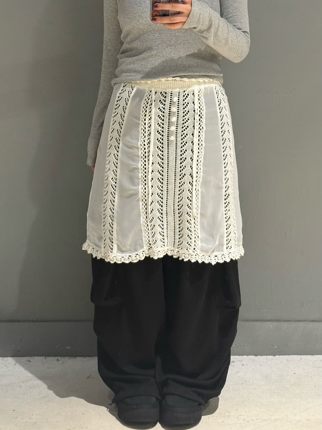 crochet layered button point midi skirt 상품이미지2