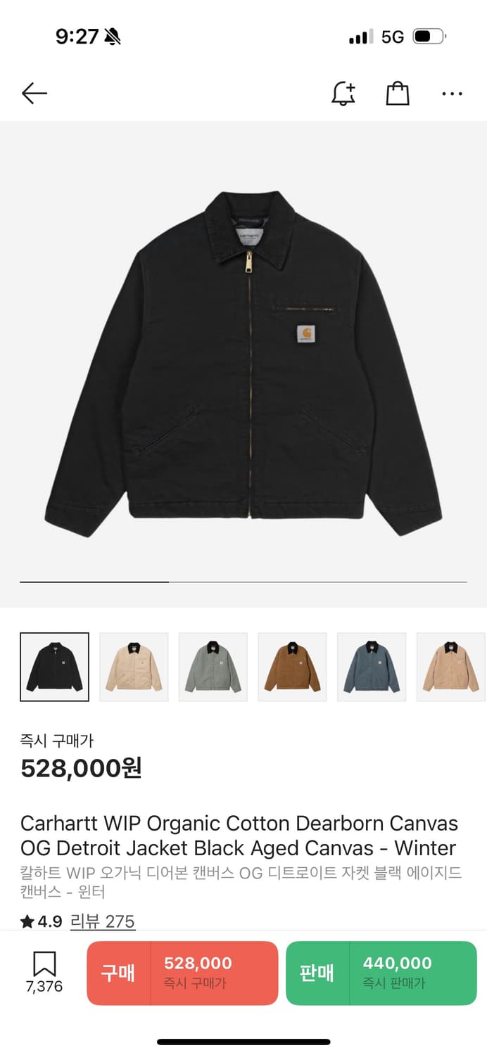 칼하트 WIP 오가닉 디어본 캔버스 OG 디트로이트 자켓 블랙 에이지드  상품이미지3