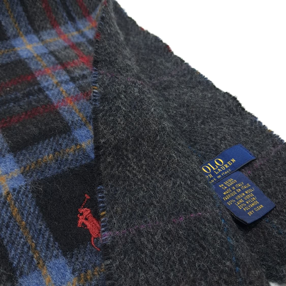 MX258 폴로 랄프로렌 타탄체크 윈도우페인 양면 버진울 목도리 머플러 상품이미지5