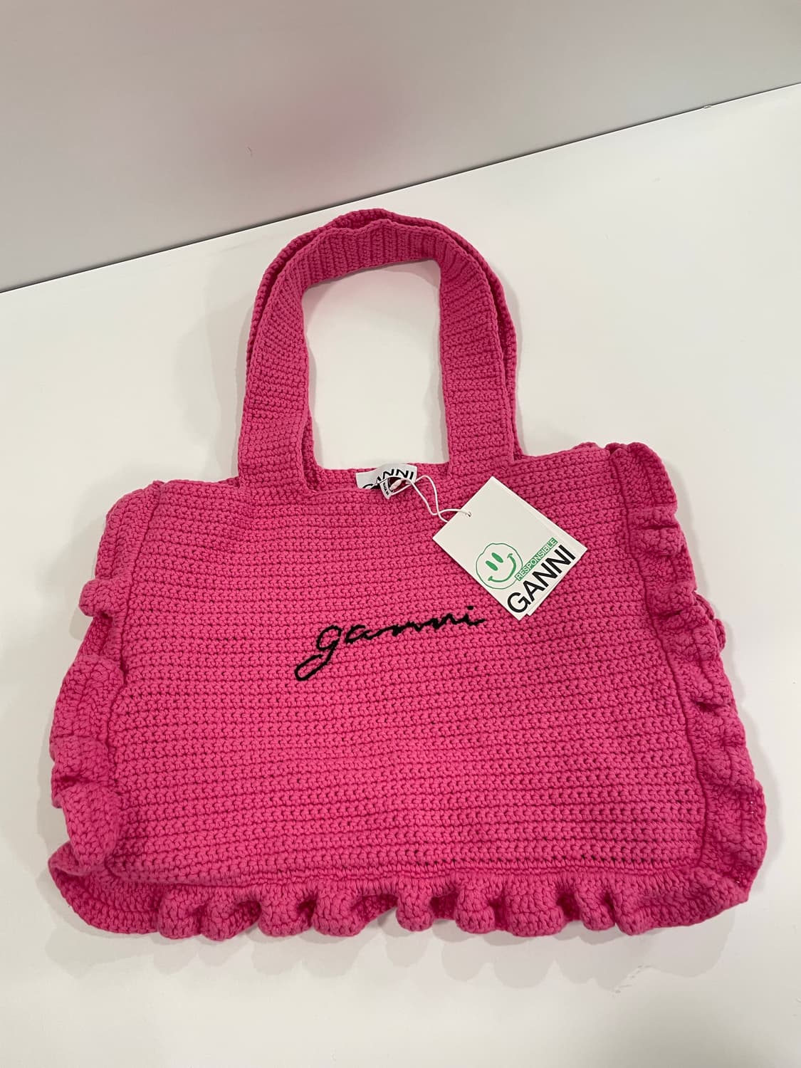 가니 크로쉐 토트백 핑크 새상품 판매 상품이미지1