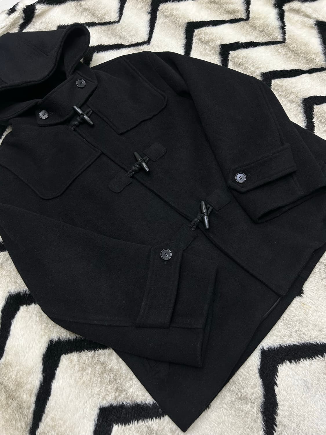 [M]라퍼지스토어 오버핏 숏 더플코트/블랙 상품이미지1