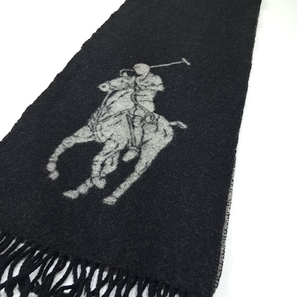 MX403 폴로 랄프 로렌 블랙 & 그레이 빅포니 자카드 양면 머플러 상품이미지3