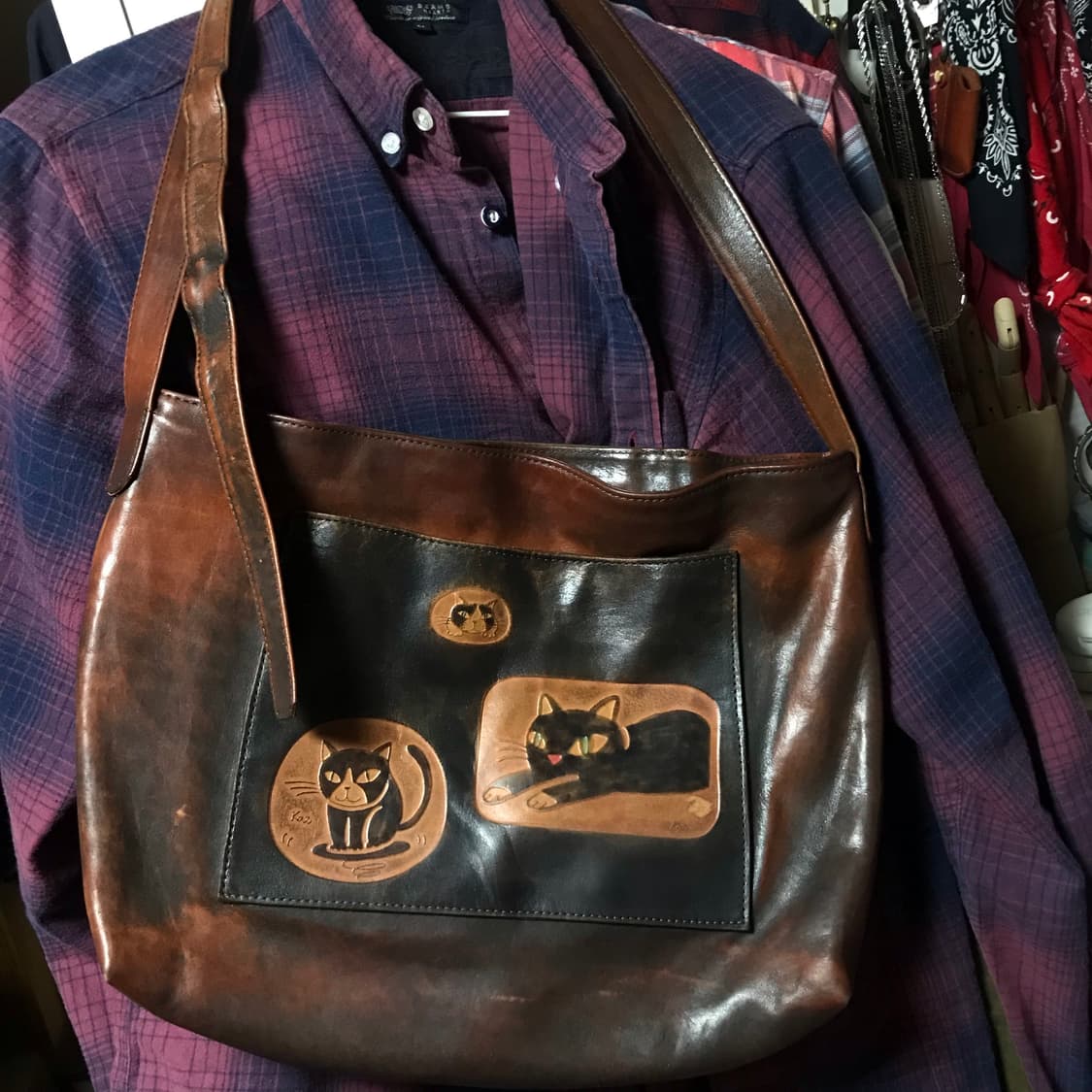 재팬 80-90s 리얼레더 고양이 빈티지 크로스백 상품이미지2