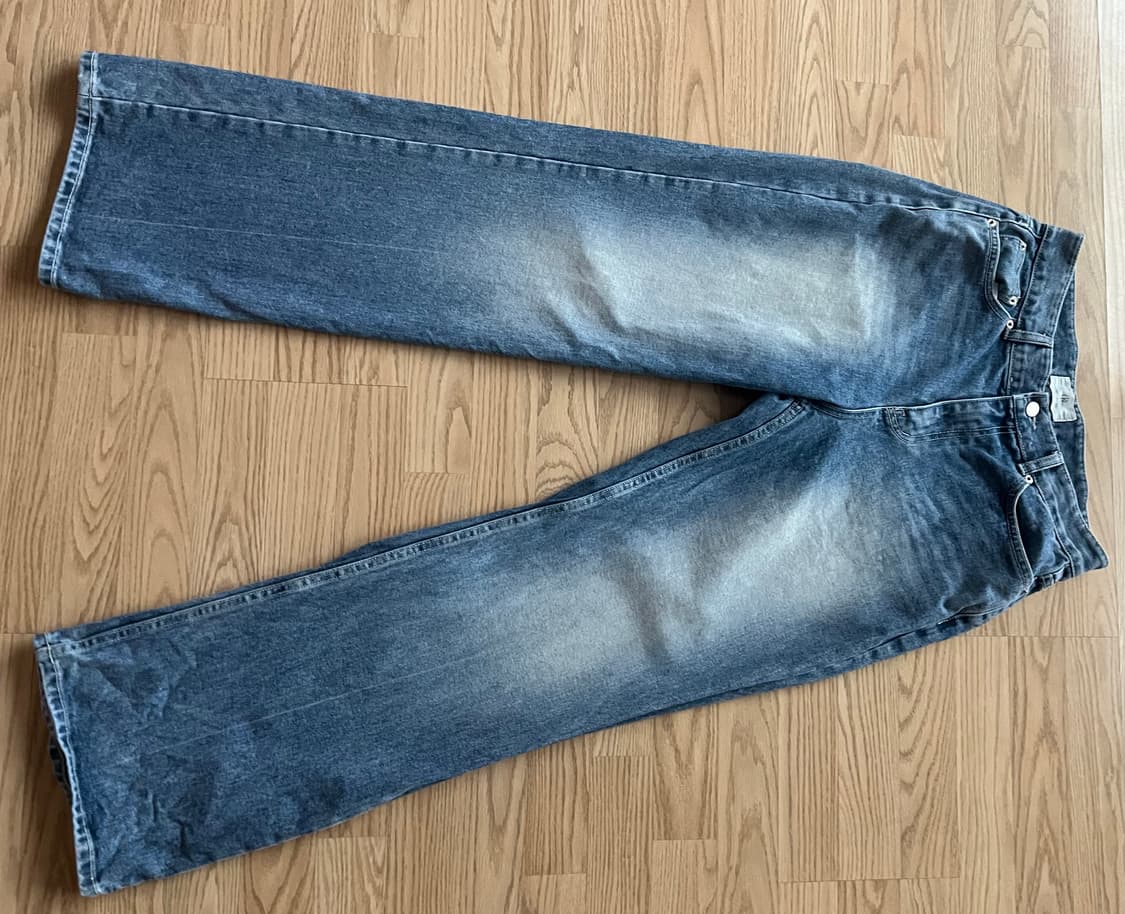 데꼬로소 워싱 레귤러 와이드 데님 팬츠 [미드 블루] 상품이미지1