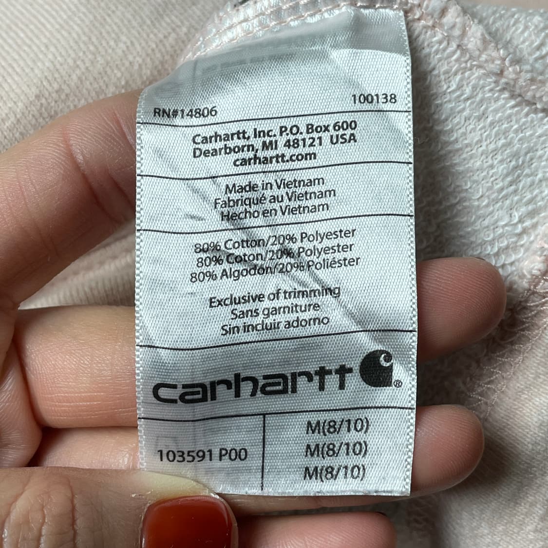 CARHARTT 칼하트 빈티지 라이트 핑크 썸홀 후드티 A00373 상품이미지9