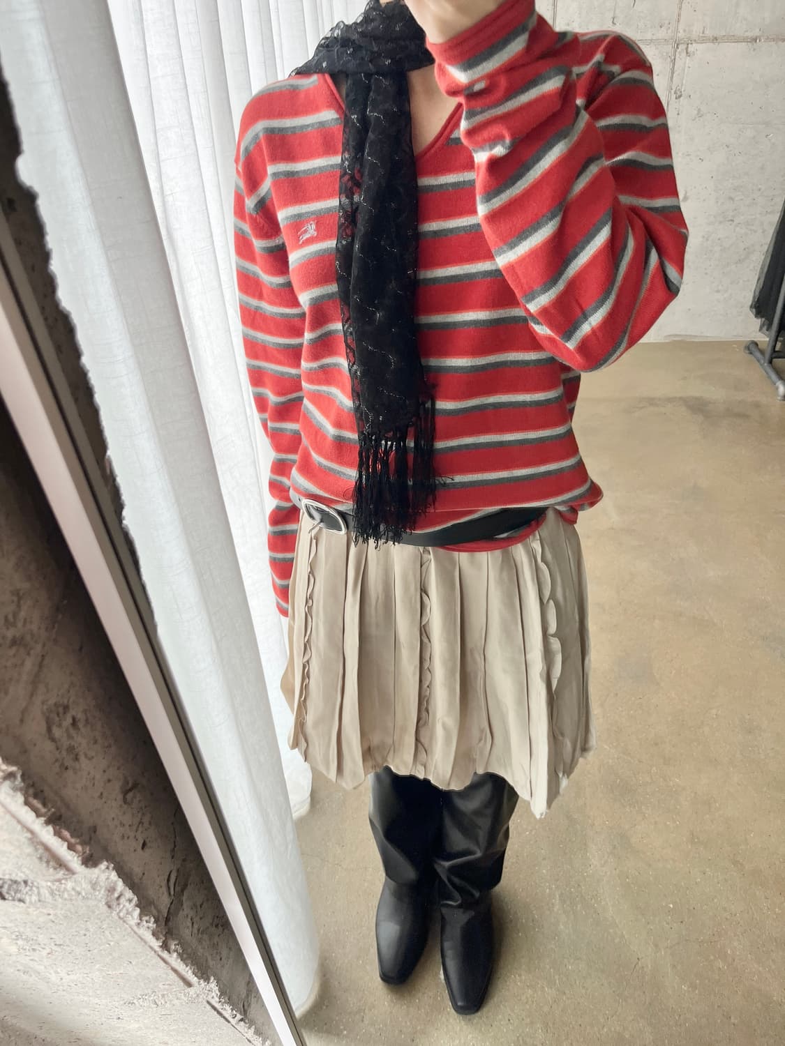 jpn 실버 펄사 레이스 롱 스카프 블랙 상품이미지10