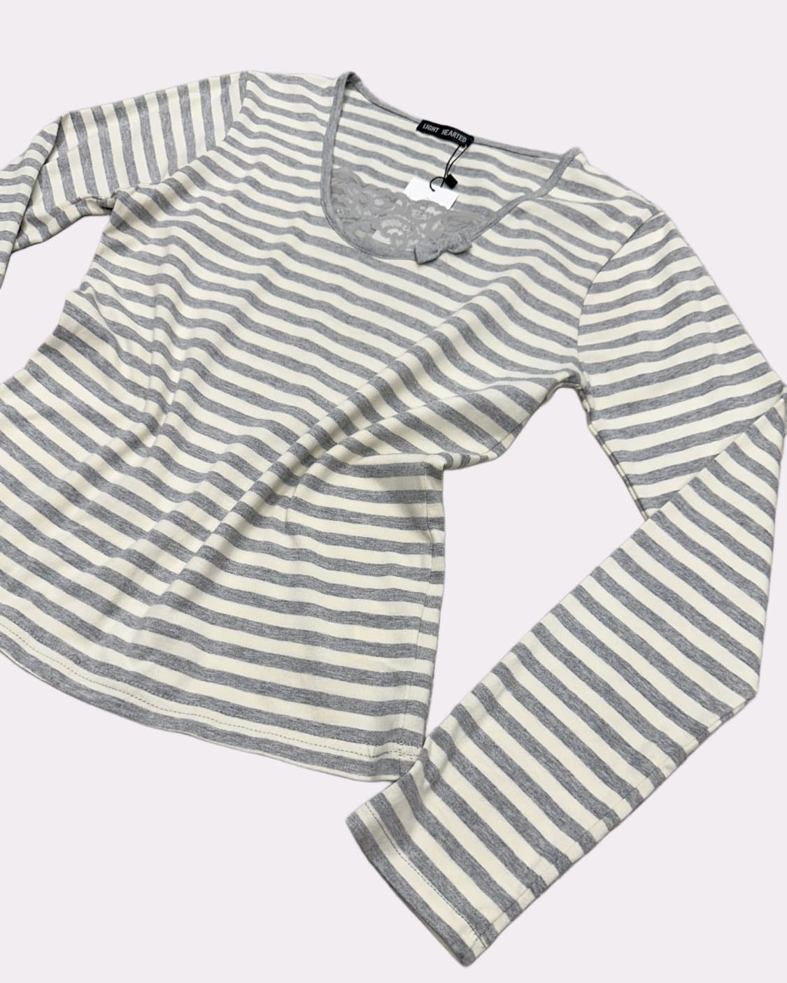 grey stripe lace ribbon t-shirt 상품이미지3