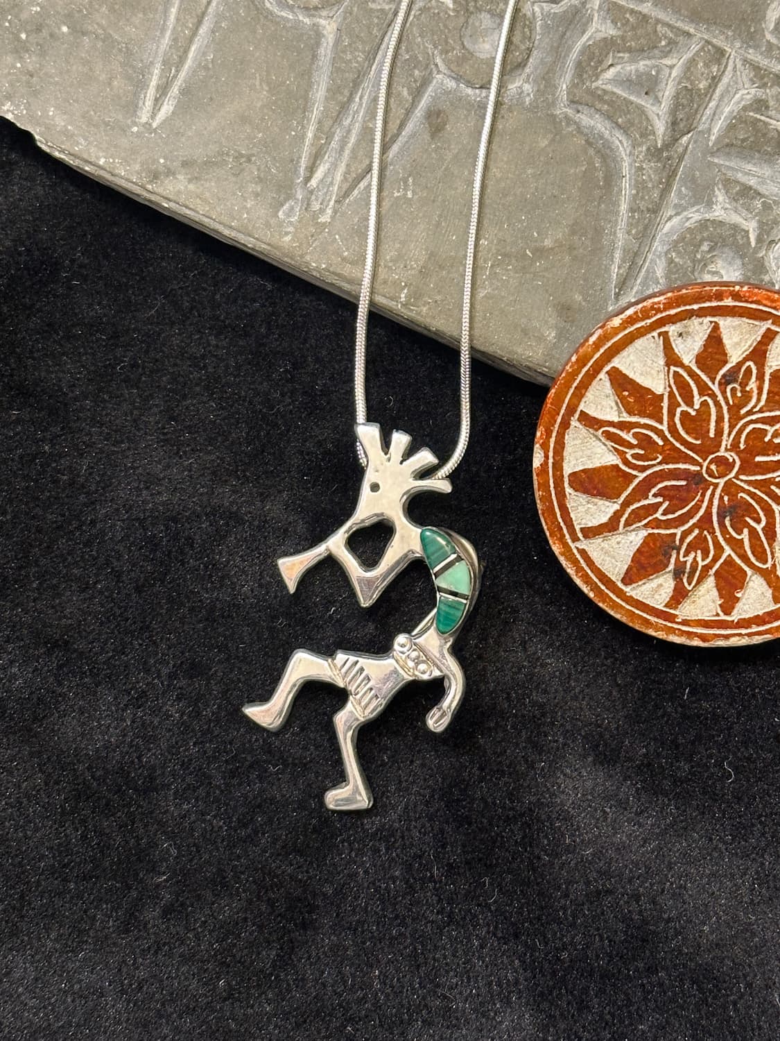 Turquoise Kokopelli Silver Pendant & Bro 상품이미지1