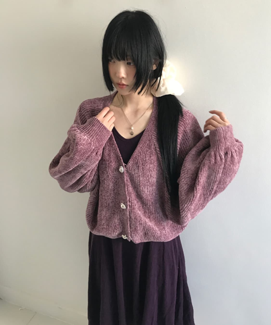 (Vintage)Puff gold button cardigan 상품이미지1