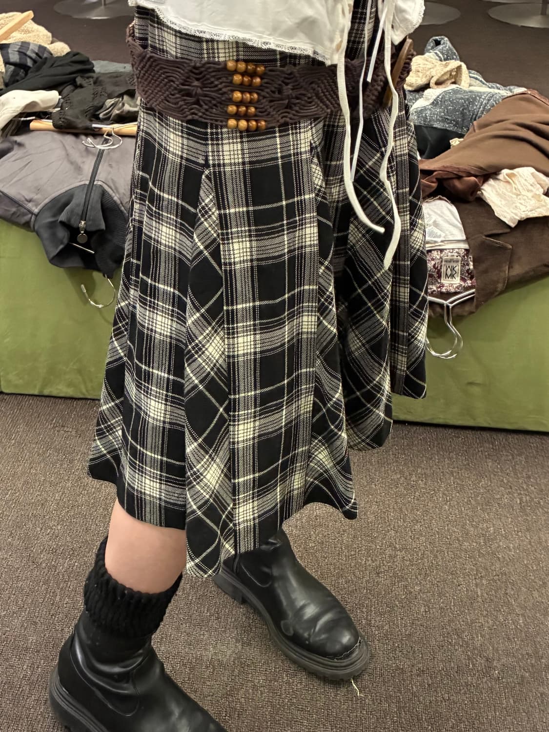 OS)Japanese vintage 여성 체크무늬 플리츠 스커트 상품이미지2