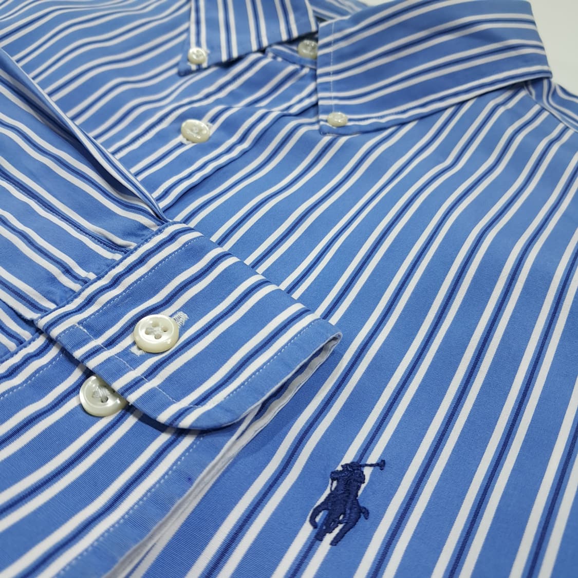 CK111 2XL 폴로 90s 홍콩판 블루 스트라이프 셔츠 남방 상품이미지4