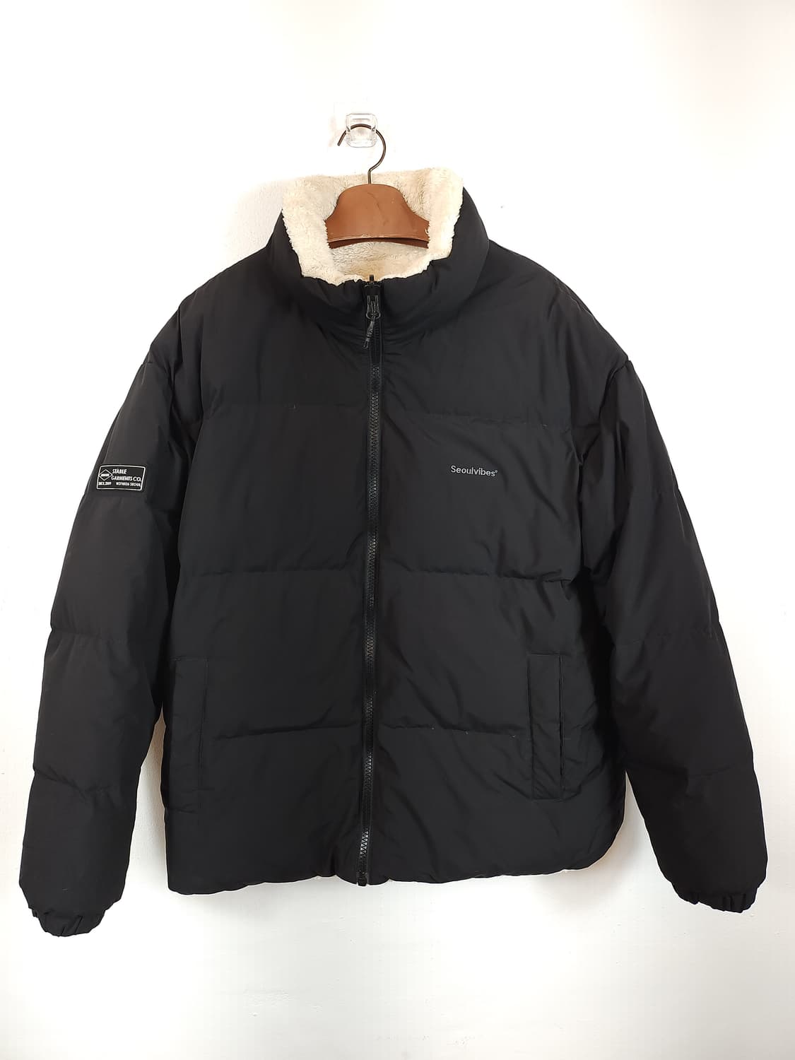 스파오 검정 양털 리버시블 패딩 105 XL 상품이미지3