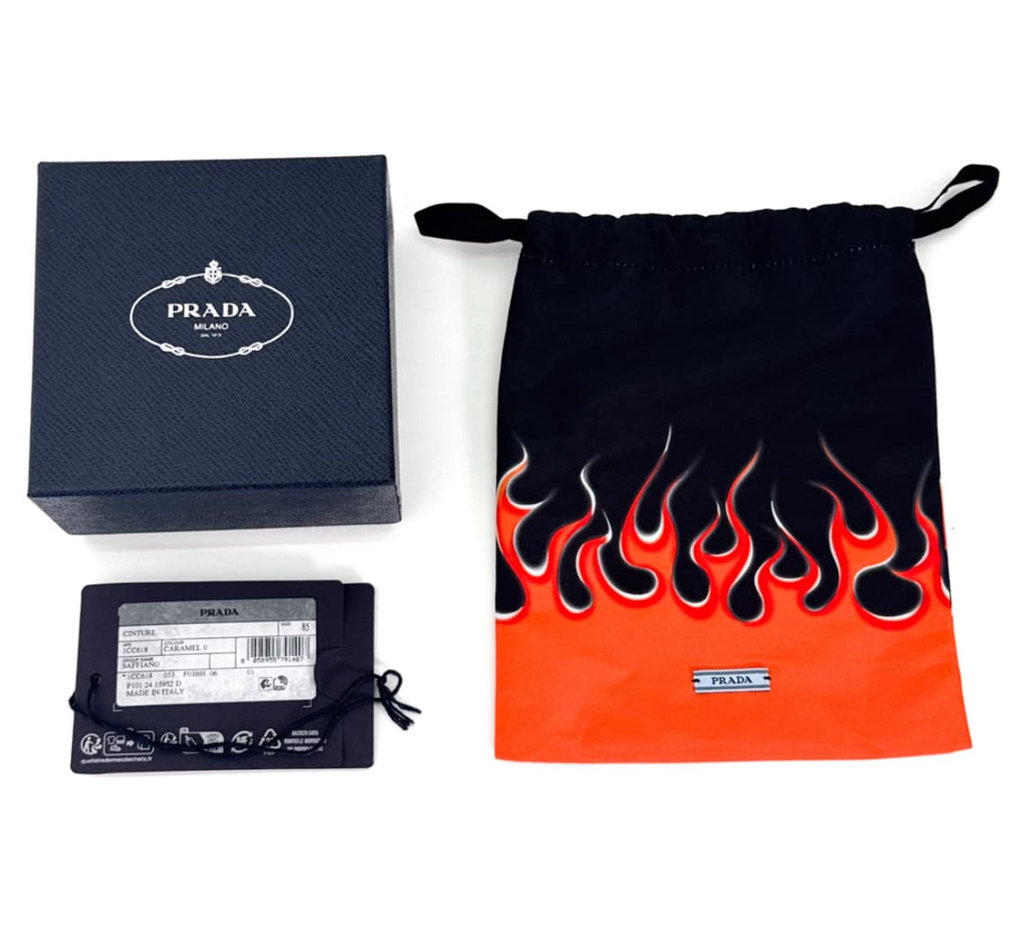 [85] PRADA 프라다 여성 사피아노 가죽 삼각로고 벨트 카멜 상품이미지7